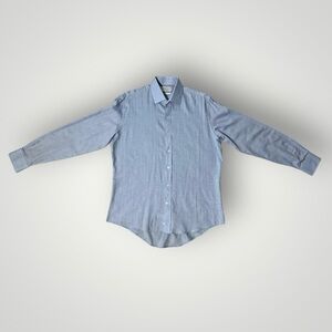 Ledbury Reserve Tailored Fit Blue Herringbone Cotton Cashmere Dress Shirt 17